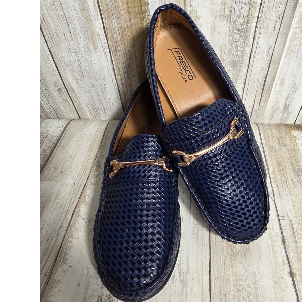 Fresco Italia Kids Navy Blue Woven Horsebit Loafer KDLOF-10B Size 13 Dress Shoes